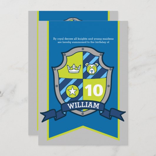 騎士中世のシールドキッズ10歳の誕生日招待状 招待状 (正面/裏面)