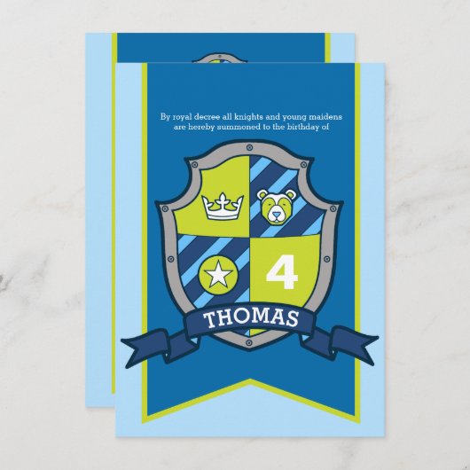 騎士中世シールドキッズ4th誕生日招待状 招待状 (正面/裏面)