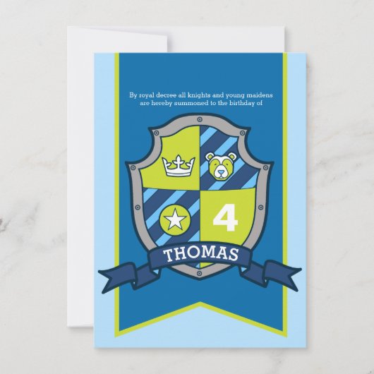騎士中世シールドキッズ4th誕生日招待状 招待状 (正面)