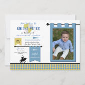 騎士写真中世の誕生日パーティーブルー 招待状 (正面)