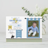 騎士写真中世の誕生日パーティーブルー 招待状 (スタンド正面)