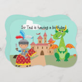 騎士城およびドラゴンの誕生日の招待 招待状 (正面/裏面)