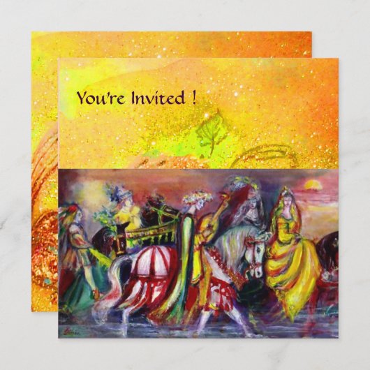 騎手たち、夜の音楽、黄色のスパークル 招待状 (正面/裏面)