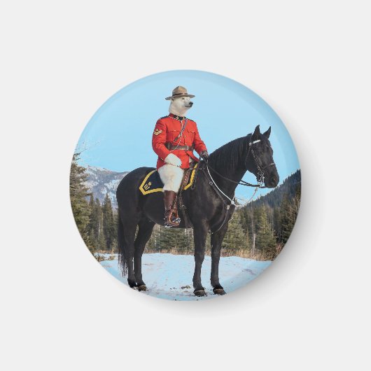 騎馬に乗ったホッキョクグマのRCMP伍長 マグネット (正面)