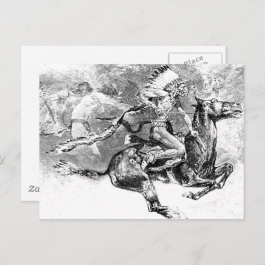 騎馬のインディアン首領：アメリカのワールドワイルドウェスト ポストカード (正面/裏面)