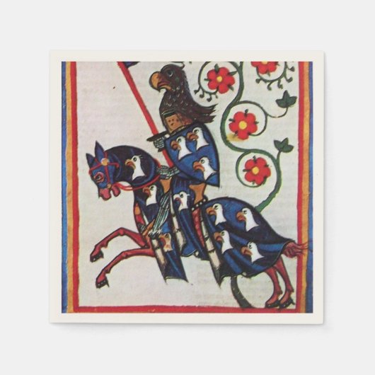 騎馬中世ミニチュアのブルーナイト スタンダードカクテルナプキン (正面)