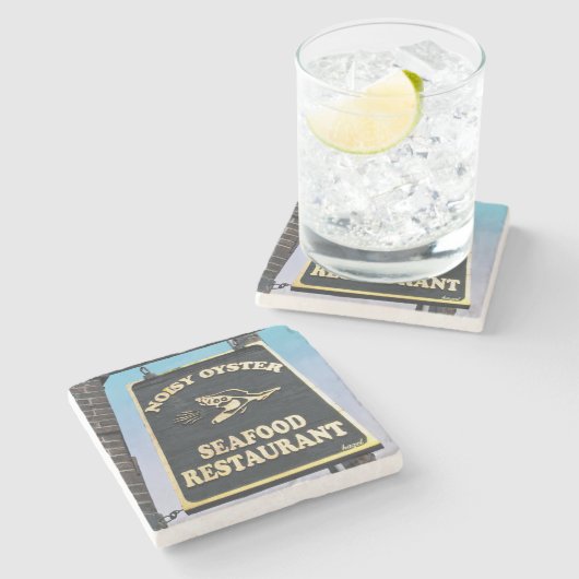 騒々しいオイスターシーフードレストランチャールストン、SC。 ストーンコースター (横)