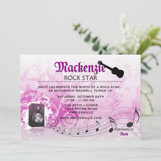 騒々しいピンクの誕生日のパーティの招待状を得よう 招待状 (スタンド正面)