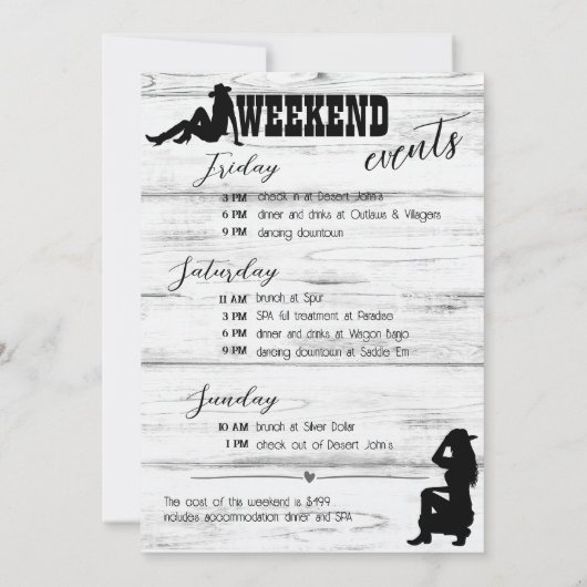 騒々しい女性のカーボーイバチェロレッテ 招待状 (裏面)