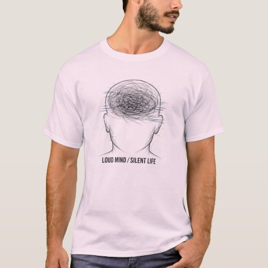 騒々しい心 静かな生活 深すぎる思考 ミニマル Tシャツ (正面)