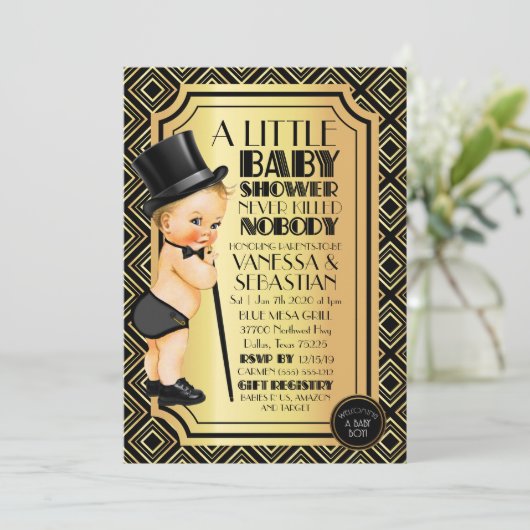 騒々しい20代の黒と金ゴールドの小さな紳士 招待状 (スタンド正面)