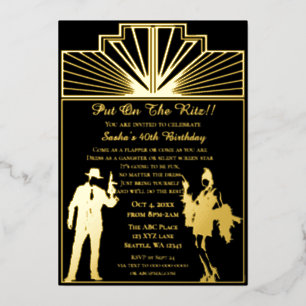 騒々しい20年代のアートデコ・フラッパーガールとギャング 箔招待状