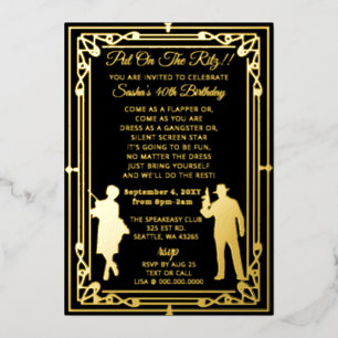 騒々しい20年代のアートデコ・フラッパーガールとギャング 箔招待状