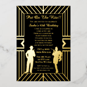 騒々しい20年代のアートデコ・フラッパーガールとギャング 箔招待状