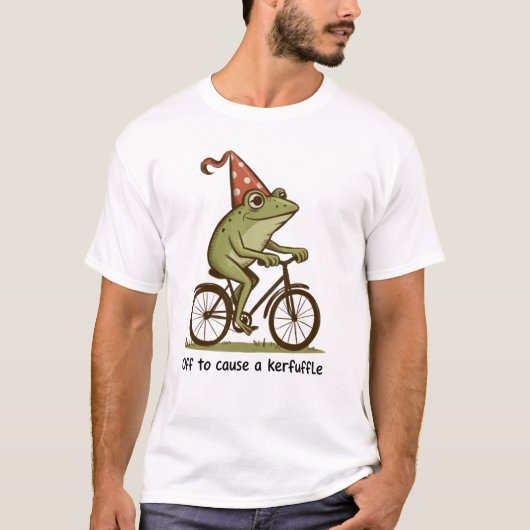 騒ぎを起こしに行く カエル サラシスティック おもしろい Tシャツ (正面)