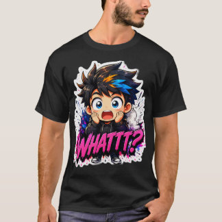 驚いたアニメちび少年「WHATTT?」- カラフルペイント Tシャツ