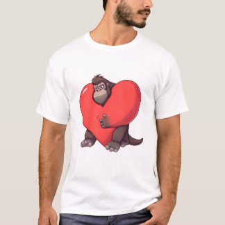 驚いたゴリラと巨大なハート Tシャツ