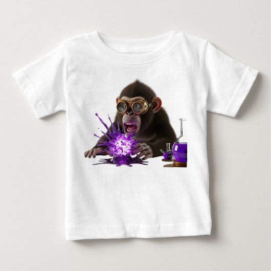 驚いたサル科学者と爆発する紫色のChe ベビーTシャツ (正面)