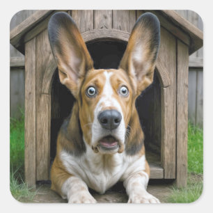 驚いたバセットハウンドの犬小屋 スクエアシール