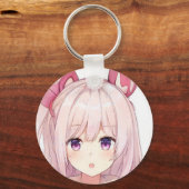 驚いたピンクの髪のアニメの女の子パープルアイズバニー キーホルダー (正面)