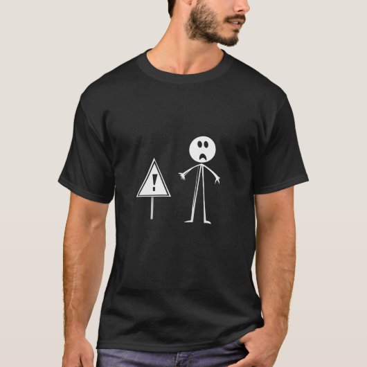 驚いた棒人間警告ミニマリストアート Tシャツ (正面)