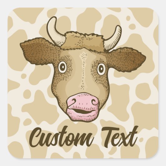 驚いた牛のステッカー スクエアシール (正面)