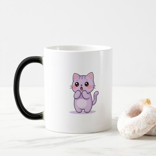 驚いた猫のかわいいキャラクター モーフィングマグカップ (ドーナツ)