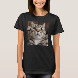 驚いた猫の顔、猫の写真 Tシャツ