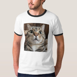 驚いた猫の顔、猫の写真 Tシャツ