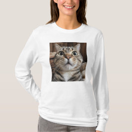 驚いた猫の顔、猫の写真 Tシャツ
