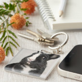 驚いた白黒ウサギ キーホルダー (正面右)