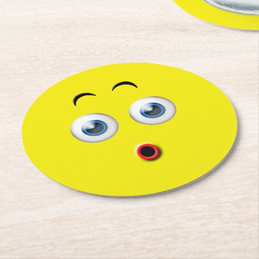 驚いた絵文字 ラウンドペーパーコースター (アングル)