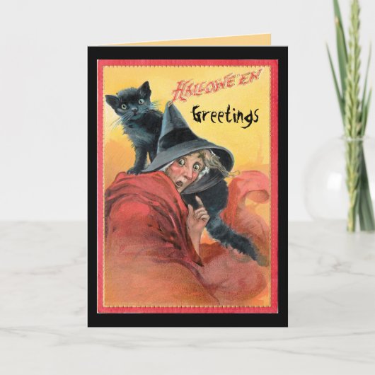 驚いた魔女と黒猫 カード (正面)