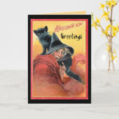 驚いた魔女と黒猫 カード (黄色い花)