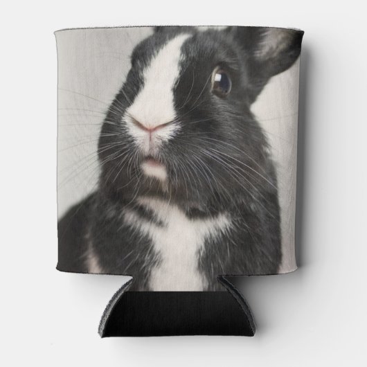驚いた黒と白のバニーウサギ 缶クーラー (正面)