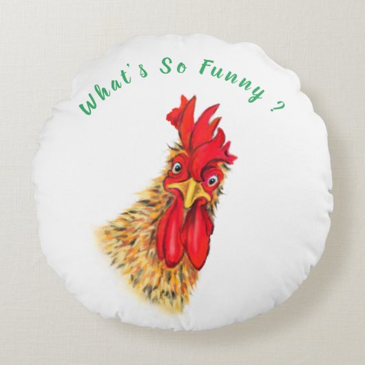 驚おもしろいいた雄鶏の丸い枕 ラウンドクッション (正面)