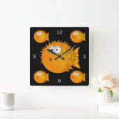 驚かされたフグ スクエア壁時計 (ホーム)