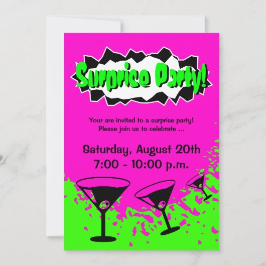 驚きのバースデーパーティ招待状|ネオンの色 招待状 (正面)