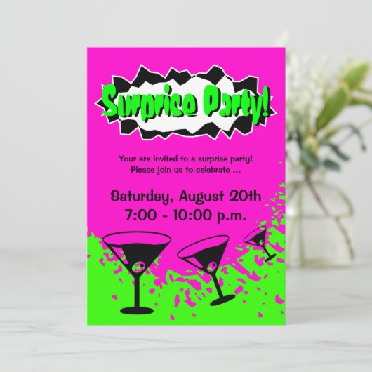 驚きのバースデーパーティ招待状|ネオンの色 招待状 (スタンド正面)