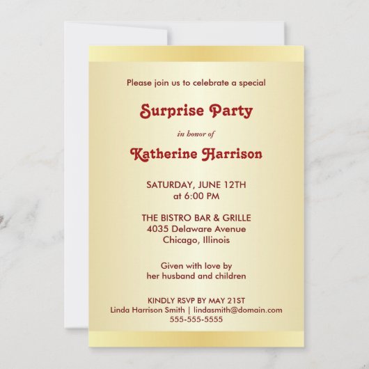 驚きのパーティの招待状-シャンペン 招待状 (裏面)