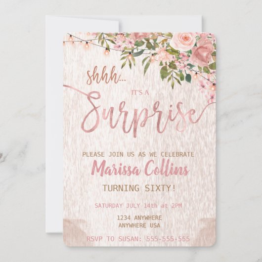 驚きのパーティの招待状、花のひもライト60 招待状 (正面)