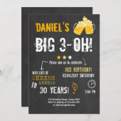 驚きのパーティー応援とビールの誕生30人目の男性 招待状 (正面/裏面)