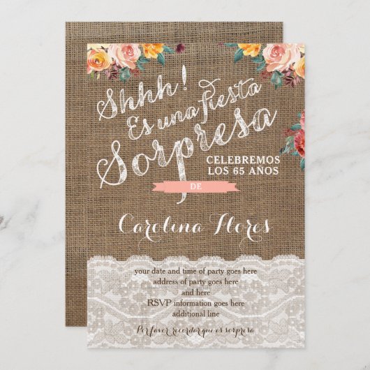 驚きのパーティー招待状の中の女性スペインの 招待状 (正面/裏面)