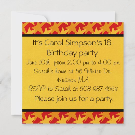 驚きのパーティー招待状 招待状 (裏面)