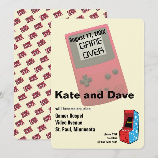 驚きのビデオゲーマー結婚式の楽しみ 招待状 (正面/裏面)