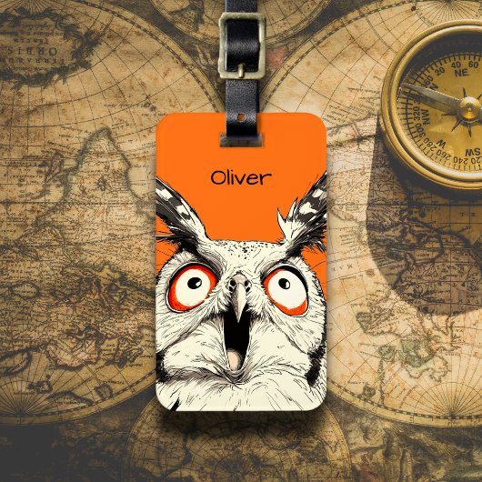 驚きのフクロウのイラスト ラゲッジタグ
