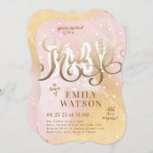 驚きの女の子ゴールドフォイル水の色ベビーシャワー 招待状 (正面/裏面)