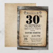 驚きの素朴な第30誕生日の招待状のヴィンテージ 招待状 (正面/裏面)