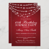 驚きの誕生会のきらめくなチェーン赤 招待状 (正面/裏面)