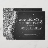 驚きの誕生会のきらめくな波の黒 招待状 (正面/裏面)